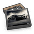 Bugatti Speed Puzzle, high-speed racing jigsaw with sports car zooming by landscapes