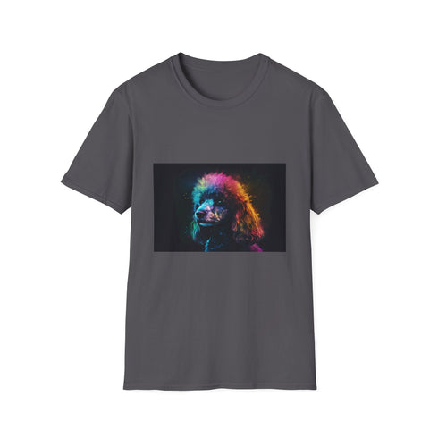 Playful watercolor poodle tee in charcoal - summer essential for all.