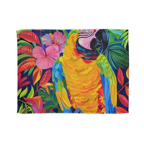 Colorful tropical parrot paradise blanket for restful sleep in vibrant home décor.