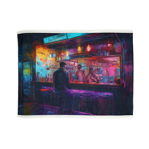 Neon Night Light Glow Blanket showcasing vibrant watercolor strokes and glowing neon hues