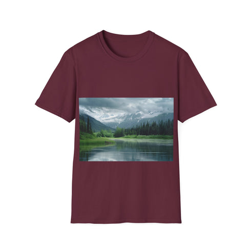 Alaska Adventure Landscapes Tee in Charcoal for Men and Women.