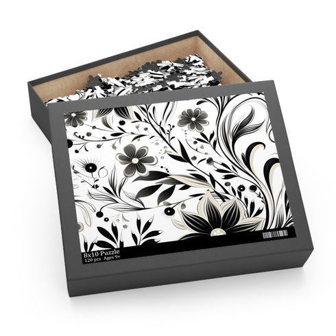 Geometric black and white jigsaw puzzle with bezier curves pattern.