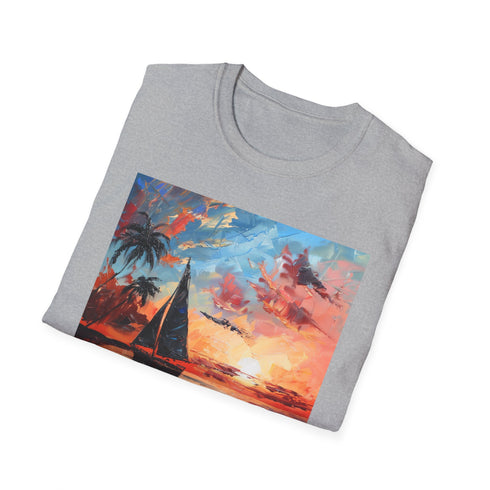 Charcoal crew neck T-shirt with Boracay sunset print regular fit cotton