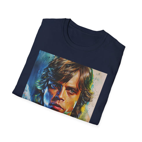 Charcoal cotton T-shirt with a vibrant Luke Skywalker painting print