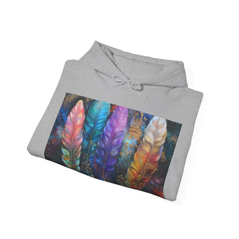 Bohemian navy feather hoodie for adventurous souls seeking individuality.