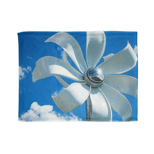 Wind Turbine Shaped Like Flower Petals — Plush Fleece Throw Blanket — Full Flat Artwork View
