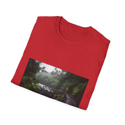 Charcoal crew neck cotton t-shirt with tropical paradise design regular fit