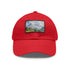 Swiss Alps watercolor cap, white with light brown patch, rectangular shape.