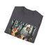Charcoal crew neck t-shirt featuring woodland creatures printed on soft cotton fabric