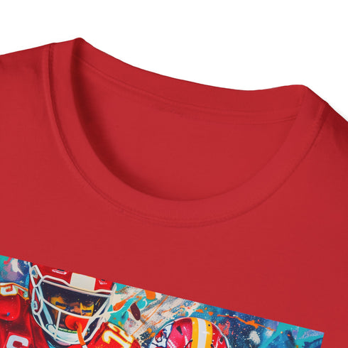 Charcoal cotton T-shirt with painted Chiefs victory scene in dynamic brushstrokes