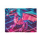 Origami Dragon over a Neon Grid Plush Fleece Throw Blanket