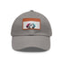 Dalmatian print baseball hat with light brown patch and rectangle shape.