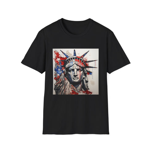 πΊπΈ Patriotic Hues: A Watercolor Tapestry of Freedom and Unity | T-Shirt | American flag design, American flag fashion, Line art flag, Line drawing flag, Minimalist flag t-shirt, Modern flag design, monochromatic flag, One-color flag, Simple flag design, Splash of color flag | Prints with Passion