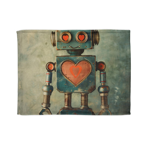 Retro heartthrob robot-themed 30x40 blanket for Mother's Day.