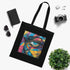 Graffiti-inspired black cotton tote bag, urban jungle design.