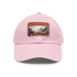 Highland landscape baseball cap in white with light brown patch.