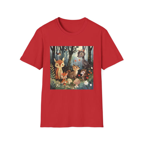 Charcoal cotton t-shirt with whimsical woodland creatures in regular fit