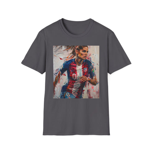 Striking Alex Morgan Soccer Painting T-shirt in Charcoal, DTG Cotton.