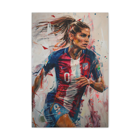 Vibrant Alex Morgan canvas capturing the soccer star's competitive spirit.