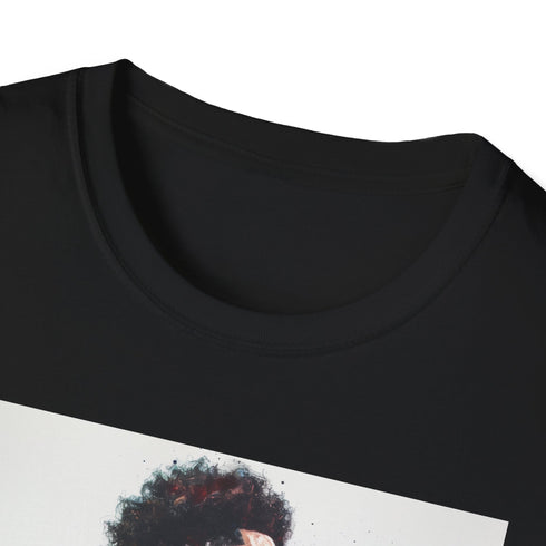 Charcoal cotton t-shirt with watercolor Anthony Davis portrait and iconic unibrow
