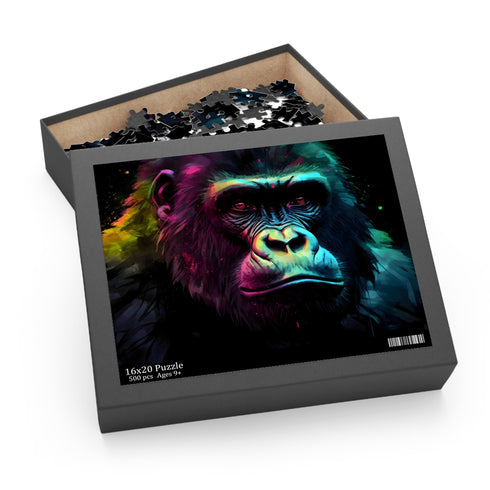 Vibrant neon watercolor gorilla puzzle with 120 pieces - 10" x 8".