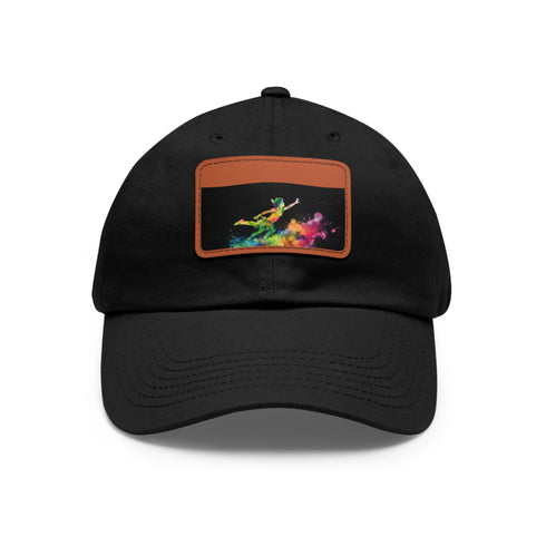 Vibrant neon watercolor hat with light brown patch, rectangle shape.