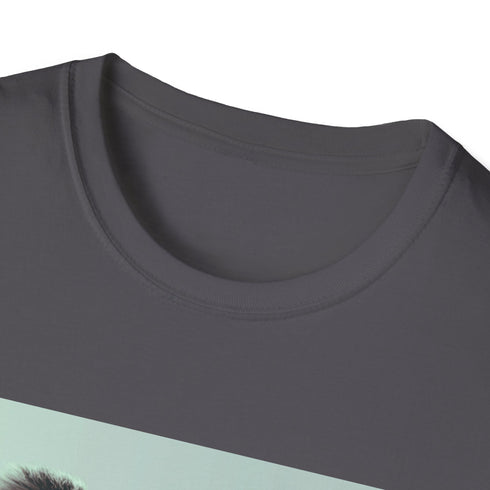 Charcoal cotton t-shirt with hipster koala sipping tea on books graphic