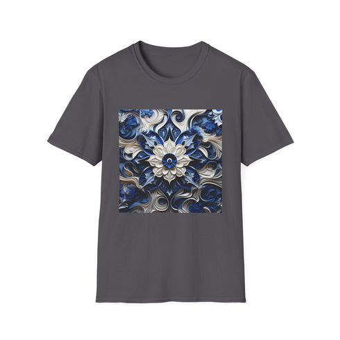Porcelain Blue Blossom Tee with intricate floral design and soft fabric.