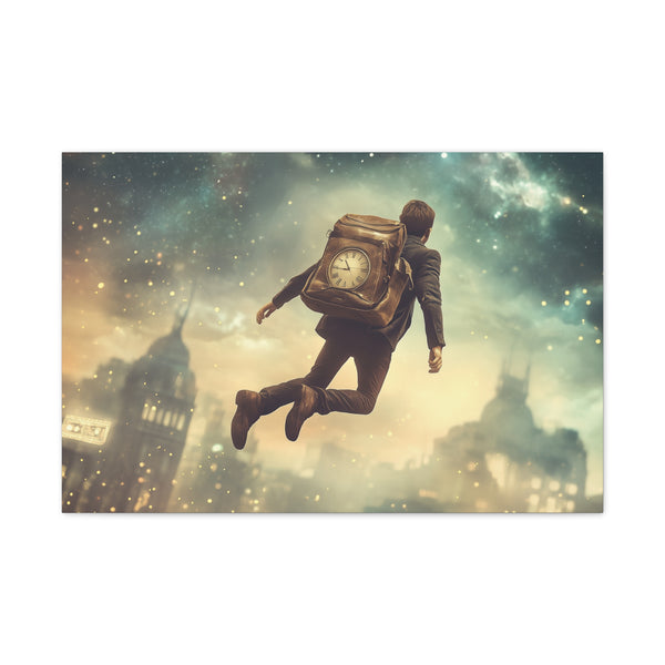 A Traveler Floating above Time Stretched Canvas Wall Art
