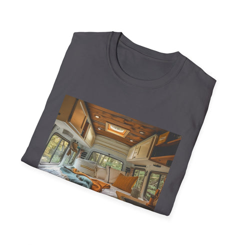 Charcoal cotton T-shirt with retro camper van interior design