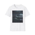 Cotton charcoal T-shirt with stormy ocean design, mens size small.