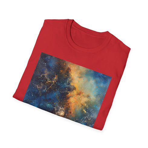 Charcoal cotton t-shirt featuring vibrant galaxy painting regular fit crew neck