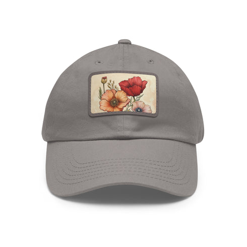 Blooming Blossoms Cotton Baseball Cap White/Light Brown Rectangle Unisex Vegan