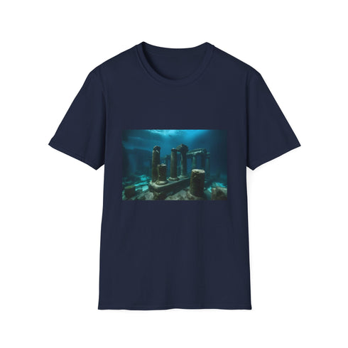 Charcoal cotton T-shirt with sunken civilization graphic regular fit crew neck