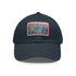 Urban chic watercolor Chrysler Building baseball cap in white with light brown patch.