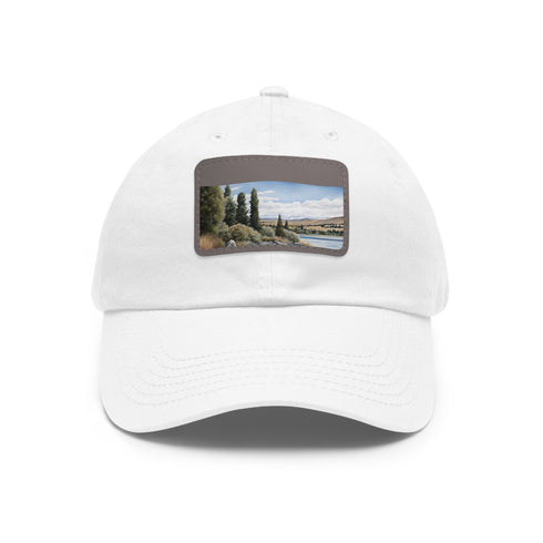 Kiwi Lake Adventure Baseball Cap in White with Light Brown Patch