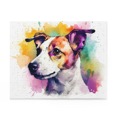 Adorable Jack Russell Terrier puzzle, vibrant colors, intricate details, 120 pcs.