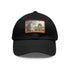 Stylish Louvre Paris watercolor baseball cap in white with light brown patch.