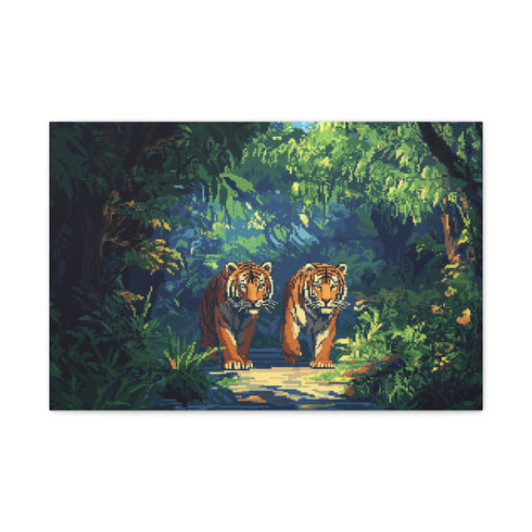Digital Jungle with Pixelated Tigers (Edition II) — Canvas Wall Art — Front Gallery-Wrapped Canvas View
