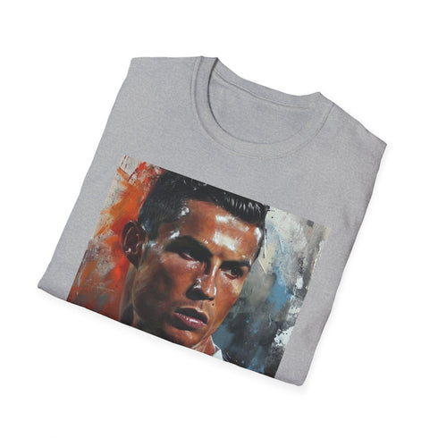 Charcoal crew neck cotton t-shirt with vibrant Cristiano Ronaldo watercolor artwork