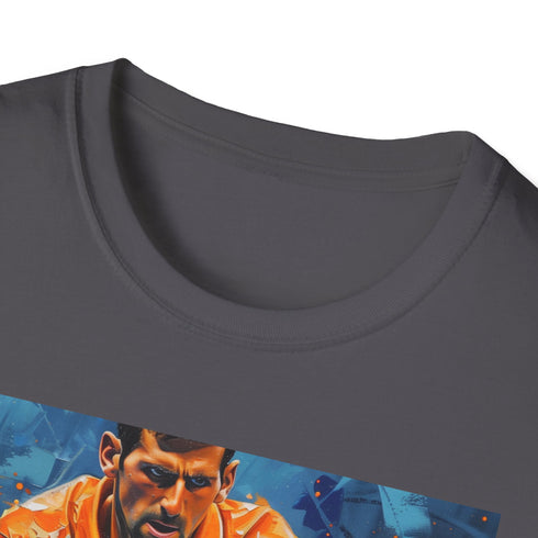 Charcoal crew neck T-shirt with Djokovic painting in brushstroke style