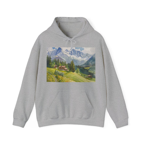 Swiss Alps Hoodie in Navy, Regular Fit Unisex Hoodie, DTG Printing
