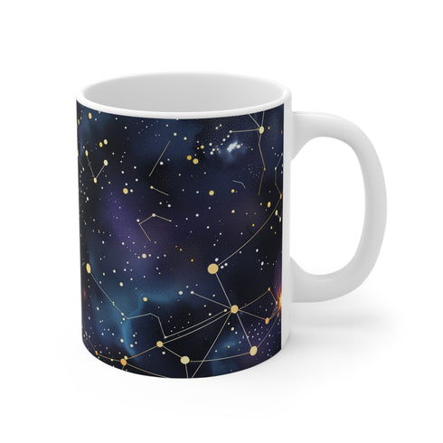 Galactic Constellation Stars Ceramic Coffee Mug - Night Sky Pattern 11oz