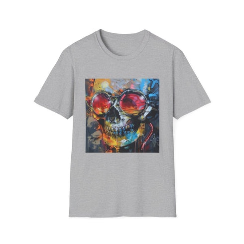Charcoal cotton T-shirt with vibrant urban art in bold street-inspired design