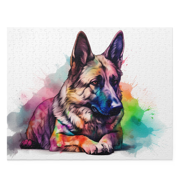 Adorable German Shepherd jigsaw puzzle with vibrant colors and intricate details.