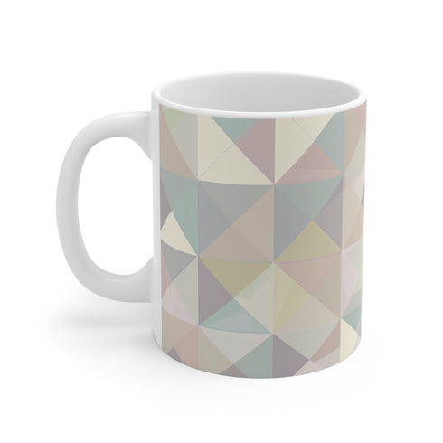 Stylish pastel geometric ceramic coffee mug for modern morning routines.