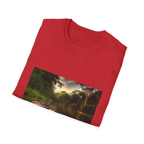 Charcoal crew neck cotton T-shirt with Amazon rainforest inspired nature design