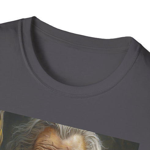 Charcoal cotton T-shirt featuring vibrant portrait of Gandalf showcasing his timeless wisdom