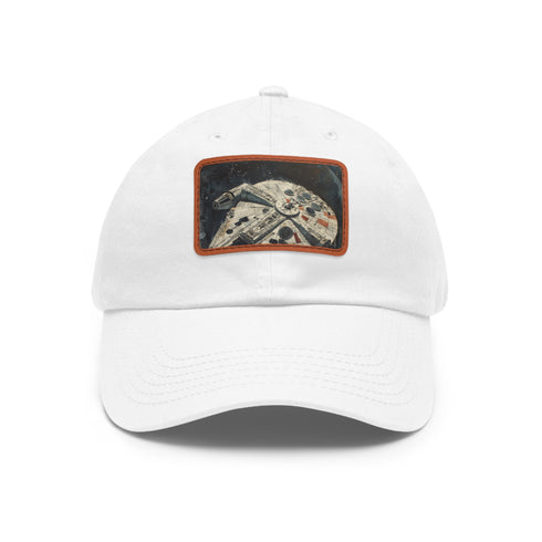 Galactic Adventure Millennium Falcon baseball cap - White/Light Brown rectangle hat.