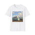 Charcoal crew neck t-shirt with retro camper van seaside graphic